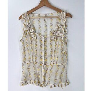 Anthropologie What's Good For The Goose Silk Sleeveless Floral Blouse Small
